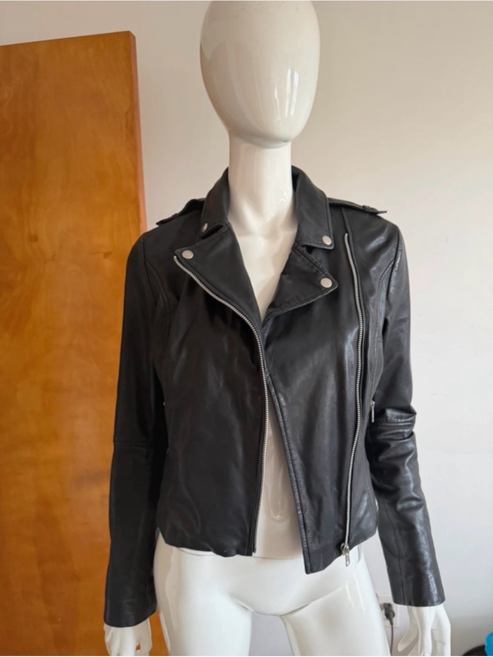 Soia & Kyo Black Leather Asymmetric Moto Jacket